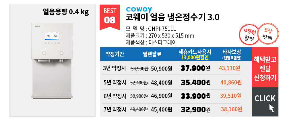 코웨이 정수기 렌탈 가격